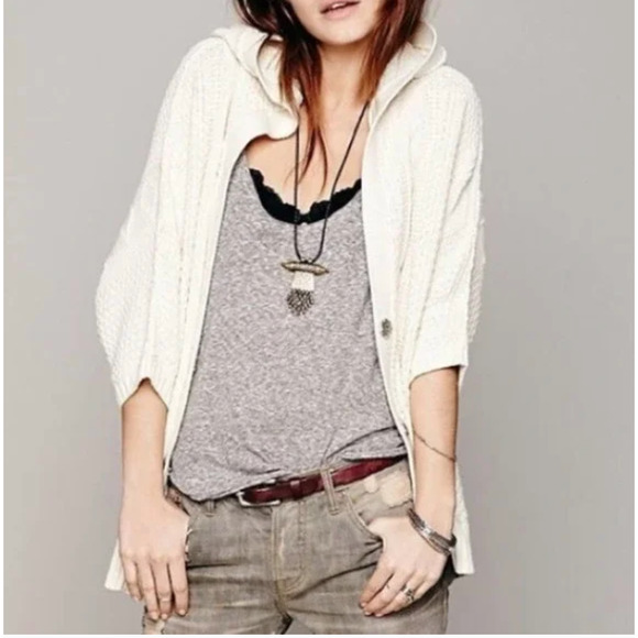Free People Cable Knit Slouchy Hooded Cardigan Sweater Size Small